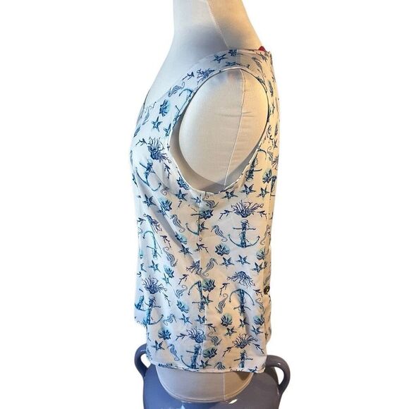 Macbeth Collections Nautical Button Back Sleeveless Top. Anchors shells starfish - Picture 2 of 16